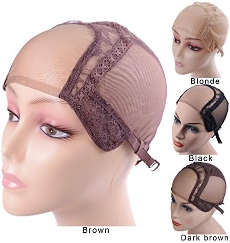 YANTAISIYU 4X4 Inch U Part Swiss Lace Wig Cap for Making Wigs with Adjustable Straps on the Back Glueless Hairnets (Brown M) - Image 3