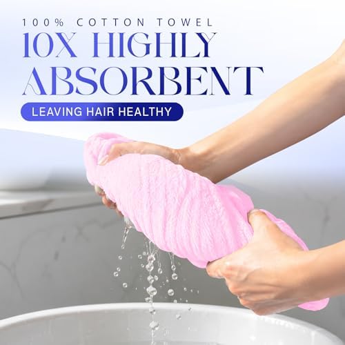 Lili&James Cotton Hair Towel Wrap for Women/Kids | Quick Dry, Soft & Absorbent Hair Wrap Towels with Double Button (Pack of 1, Pink Large) - Image 5
