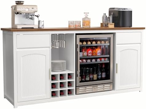 GDLF 78.7" Home Bar Cabinet with Fridge Space, Fluted Wine Liquor Bar,White - Image 3