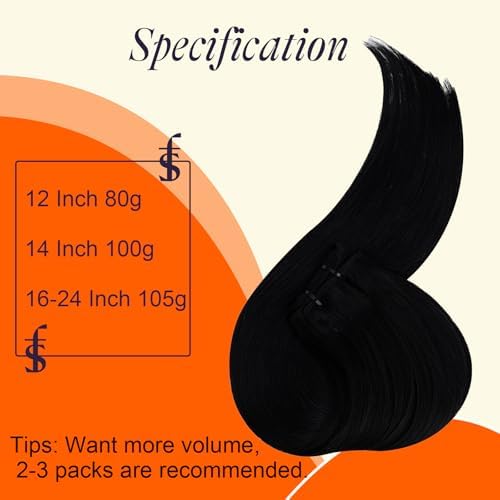 Full Shine Weft Hair Extensions Human Hair Jet Black 22 Inch 105g - Image 4