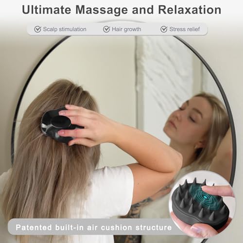 FREATECH Scalp Scrubber Scalp Massager Hair Growth, Shower Shampoo Brush with Silicone Bristles for Dandruff Removal and Hair Care, Wet & Dry Hair Massager Scalp Exfoliator for Men Women Kids，Black - Image 5