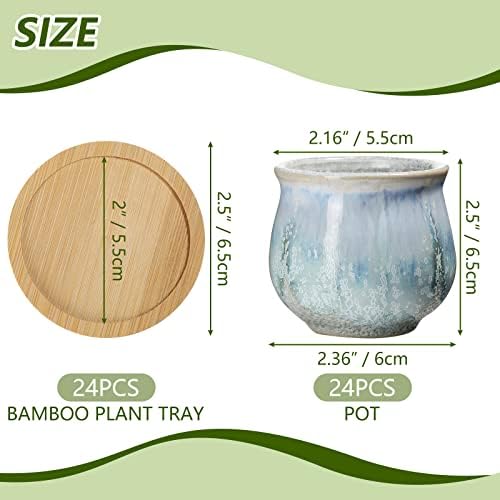 Remerry 18 Pcs Ceramic Small Succulent Pots 2.5 in with Drainage Bamboo - Image 4