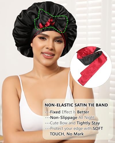 AWAYTR Double Layer Satin Bonnet for Women, Reversible Sleep Hair Wrap - Image 5