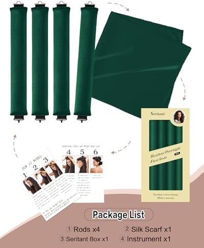 Seritant Heatless Curls Overnight with Satin Head Scarf, Velvet Hair Rollers for Blowout Look, No Heat Curling Rod for Long Thick Hair, Soft Sleep In Flexi Rods - Image 5