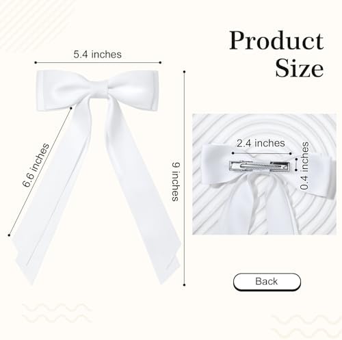 6PCS White Hair Bows, Large Ribbon Bow Hair Clips for Girls Women Cute Ponytail Holder Accessories for Toddlers Kids Teens - Image 4