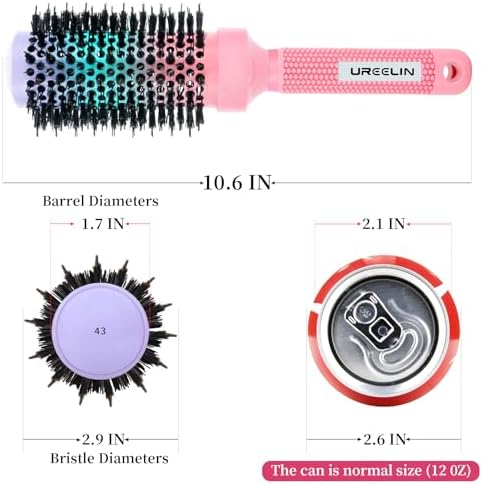 UREELIN Round Brush for Blow Out - 1.7 Inch Nano Thermal Ceramic & Ionic with Boar Bristles - Salon Blow Drying Hair Brush for Drying,Volumizing, Curling, Shine & Smooth Styling - Image 4