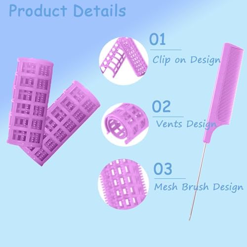 20PCS Plastic Hair Rollers Set 2.5cm/1in Heatless Rollers Hair Curlers Snap on Rollers Self Grip Rollers Hairdressing Curlers Tools for DIY Hairdressing Hair Salon (Purple) - Image 3