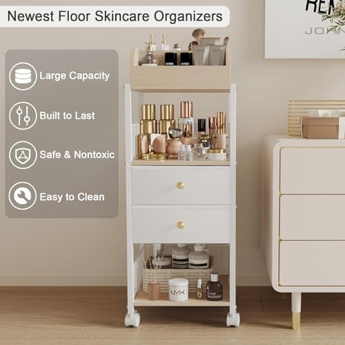 Floor Makeup Organizer Storage Cart Rolling Makeup Cart with Drawers - Image 5