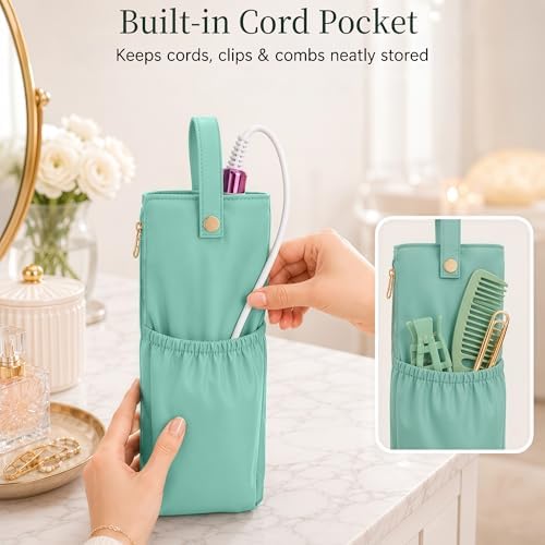 Hot Tools Travel Bag with Heat Resistant Mat, 2-in-1 Hair Tools Organizer Bag for Curling Iron, Flat Iron, Portable Holder & Mat with Cord Pocket for Home Travel(Green) - Image 6
