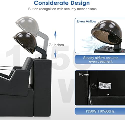 BarberPub 1350W Hooded Bonnet Hair Dryer Chair for Salon 2700 (Black) - Image 4
