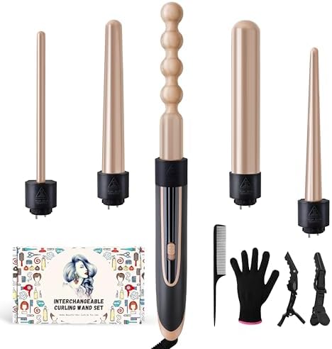 Curling Wand 5 in 1 Hair Curlers Iron Set with 5 Interchangeable Ceramic Tourmaline Barrel for Long Short Hair Styles Curling Irons Set Fast Heating Hair Cripmer for Women Gift by Homfu