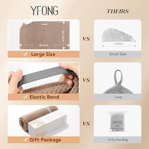 YFONG Large Microfiber Hair Towel Wrap for Women, 26" X 40" Super Absorbent - Image 2