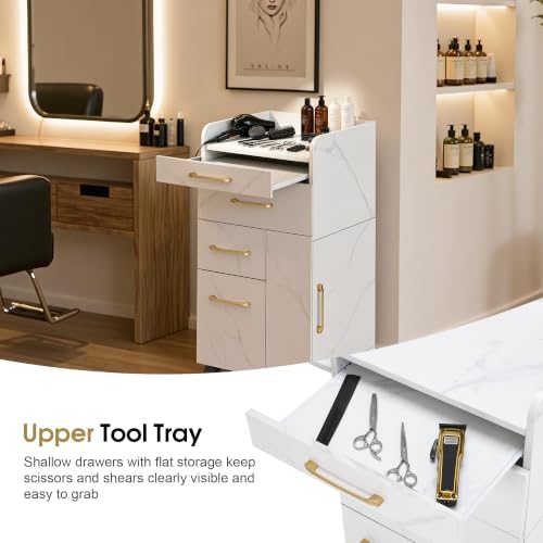 BarberPub Salon Trolley Cart with Lockable Wheels DC2053(White) - Image 6