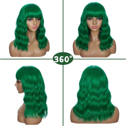 Sebast Pastel Bob Wigs with Bangs for Women Loose Wavy Wig Pastel Wavy Shoulder Length Bob Synthetic Cosplay Wig for Girl Colorful Costume Wigs (Neptune Green) - Image 4