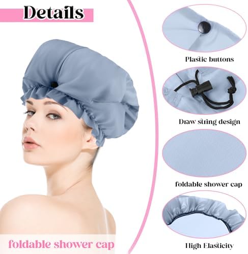 2 Pcs Large Shower Cap for Braids, Extra Long Shower Cap for Women Long Hair & Locs, Waterproof Hair Bonnets for Dreadlocks Drawstring Bath Caps for Women & Men (Black, Grey) - Image 3