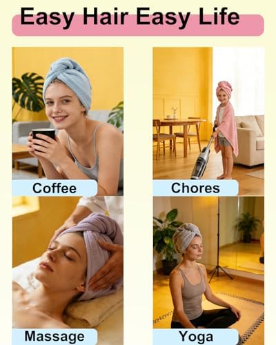 Microfiber Hair Towel Wrap with Button for Women 6 Pack 25x65cm (6 Colors) - Image 4