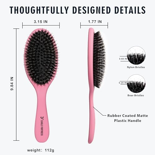 EAGLE FORTRESS Boar Bristle Hair Brush for Fine Hair & Extensions, Rose - Image 4