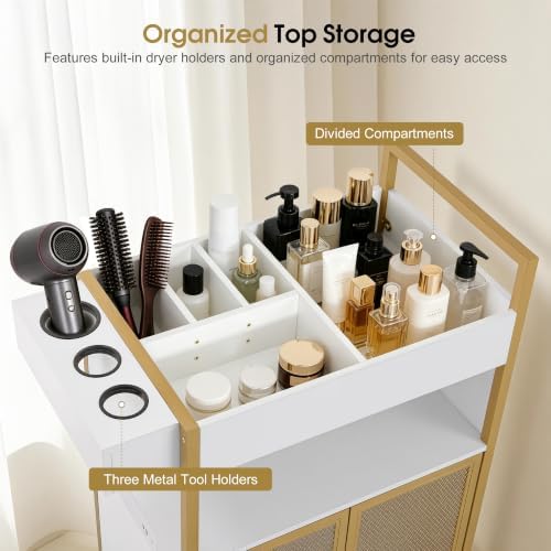 BarberPub Rolling Salon Cart with Power Outlet, Barber Trolley with Metal Tool Holder & Storage Cabinet, Beauty Salon Equipment with Mesh Doors for Hair Stylist 2087(White) - Image 4