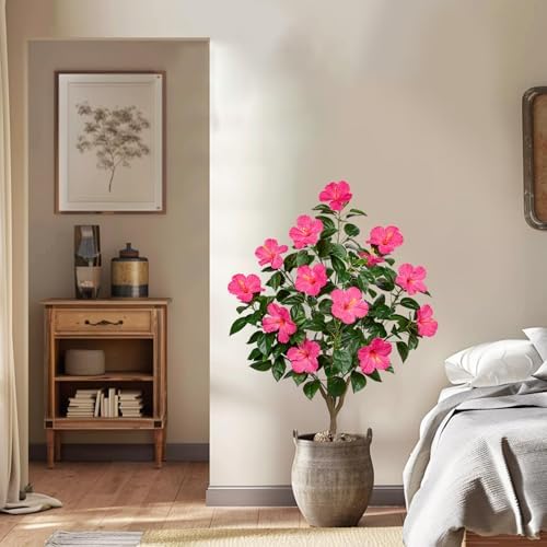 Briful 49.6" Artificial Hibiscus Trees 2 Pack, Faux Tropical Plants, Pink - Image 6