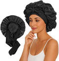 2 Pcs Large Satin Silk Bonnet for Sleeping Women, Adjustable Hair Bonnets with Tie Band, Silk Bonnet Sleep Cap for All Hair by KEPUWAY