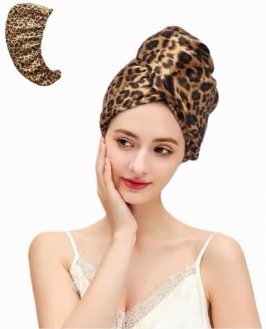 Satin Microfiber Hair Towel Wrap for Quick Drying & Anti-Frizz - Super Absorbent, Hair Turbans for Wet Hair, Ideal for Long, Short, Curly Hair (Leopard) by SereLune