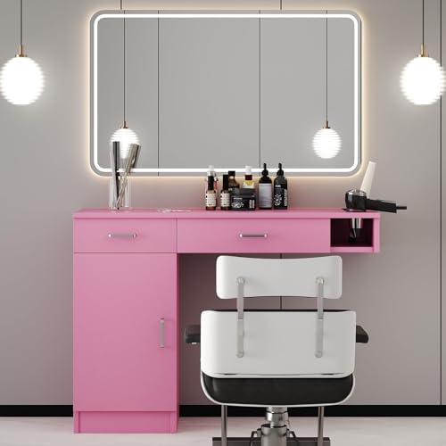4ever2buy Pink Salon Stations for Hair Stylist, Wall Mount Barber Station - Image 6