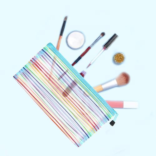 Mesh Bags with Zipper (6 Pack), Nylon Makeup Bag Cosmetic Pouches Travel Organizer Case for Purse Diaper Bag Home Organizing Striped Multi Size Blue - Image 2