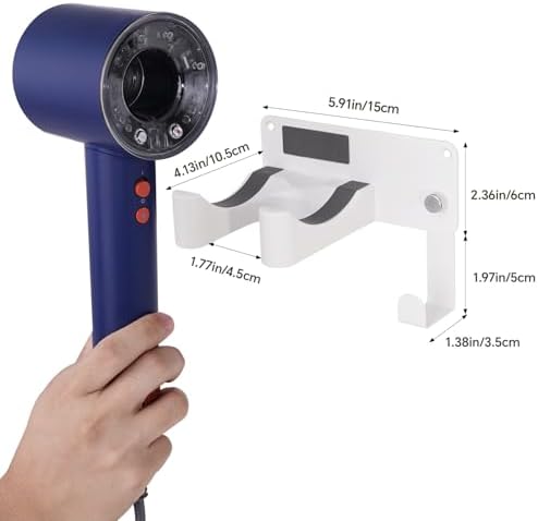 Dyson Hair Dryer Holder, Blow Dryer Holder Self Adhesive Hair Dryer Holder Wall Mounted Aluminum Hair Tool Organizer Blow Dryer Holder for Bathroom White CHOCHYAH - Image 6