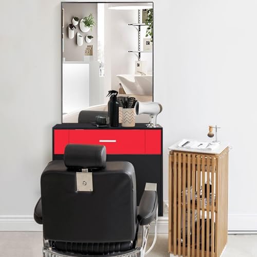 Winado Wall Mount Barber Salon Station with Mirror and Storage Cabinet - Image 2