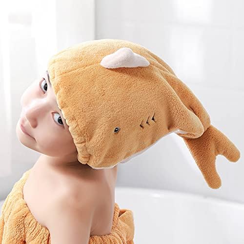 Hair Drying Towel for Kids Girls, Cute Cartoon Absorbent Quick Drying Bath Wrap Set for Bathing, Swimming Pool, Soft Microfiber Cap for Curly Long & Wet Hair, Yellow Towel - Image 3