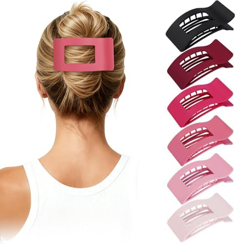French Flat Hair Clips for Women 6pcs Hair Claw Clips for Thick or Thin Hair Matte Claw Clips for Girls Barrettes Non-Slip Strong Hold Hair Accessories for Women (Pink) - Image 7