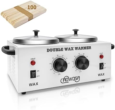 Double Professional Electric Wax Warmer with Dual Pots for Hair Removal, Paraffin Facial, Skin, and Body Spa - Adjustable Temperature, Includes 100 Wax Sticks by AOWOSA