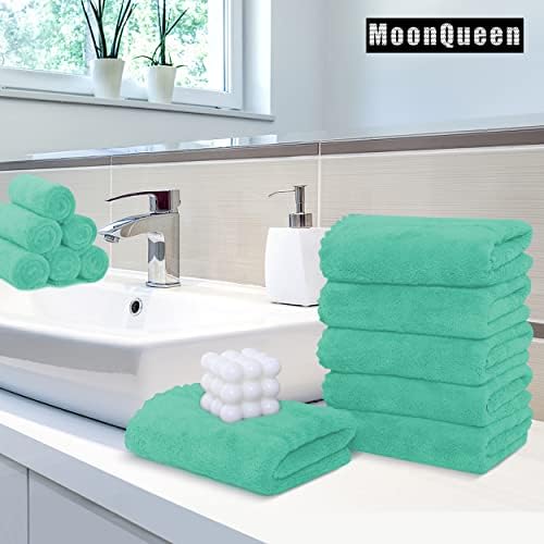 MOONQUEEN 18 Pack Premium Hand Towels - Quick Drying - Microfiber Coral Velvet Highly Absorbent Towels - Multipurpose Use as Hotel, Bathroom, Shower, Spa, Hand Towel 16 x 28 inches (Aqua Green) - Image 2