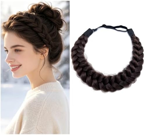 Synthetic Hair Braided Headband Classic Wide Strands Wedding Disorderly Fluffy Braids Wig Band Women Beauty Accessory by TOECWEGR