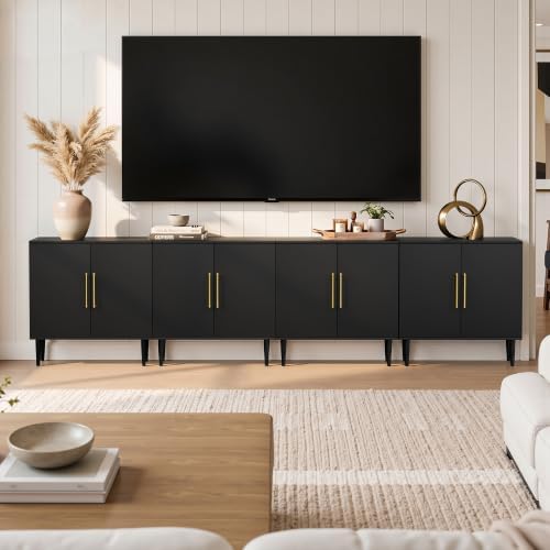 Vrullu Modern Storage Cabinet, Freestanding Buffet Cabinet with Adjustable Shelf, Black Sideboard and Buffet Storage, Wood Accent Furniture for Living Room, Hallway, Entryway, Dining Room (4, Black) - Image 3