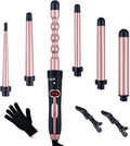 6 in 1 Hair Wand Curling Iron，0.35 to 1.25 inches with LCD，Form 140°F to 430°F in increments of 10°F, 110v-220V for Global use Includes Gloves and 2 Hair Clips. by Unknown