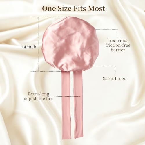 Silk Bonnet for Women, Satin Bonnet for Sleeping, Large Sleep Cap with Elastic Tie Band for Curly Hair, Blush Pink - Image 4