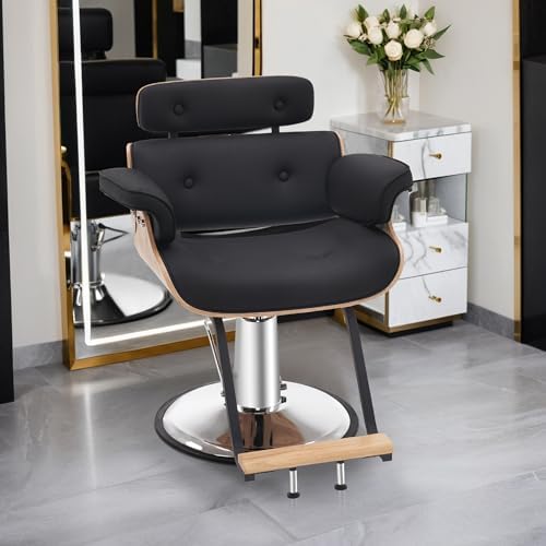 BarberPub Bend Wooden Salon Chair for Hair Stylist, 8261 (Black) - Image 2