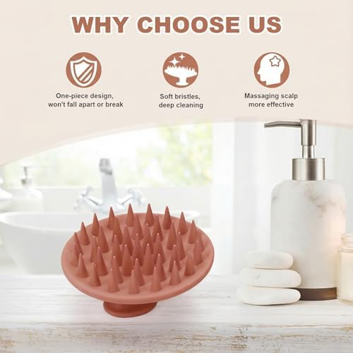 Meartchy Silicone Scalp Massager Shampoo Brush, Scalp Brush for Hair Growth & Dandruff Removal, Hair Scrubber Scalp Stimulator Exfoliator Brush with Soft Bristles for Wet Dry Scalp Care (Brown) - Image 6