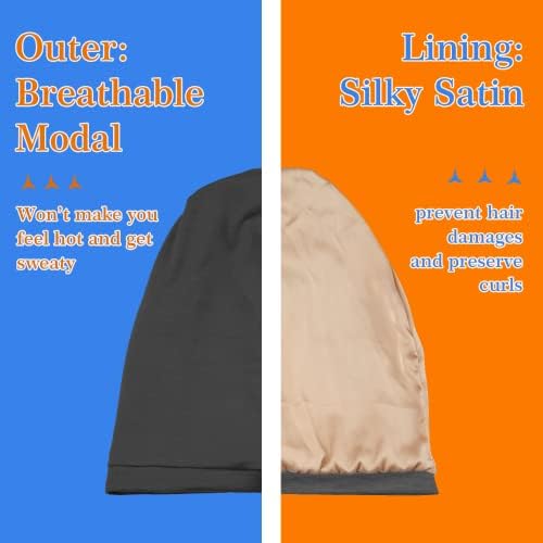 2 Pcs Adjustable Silk Hair Bonnet for Sleeping, Satin Lined Sleep Cap for Women and Men, Silk Hair Wrap Slouch Beanie. - Image 4