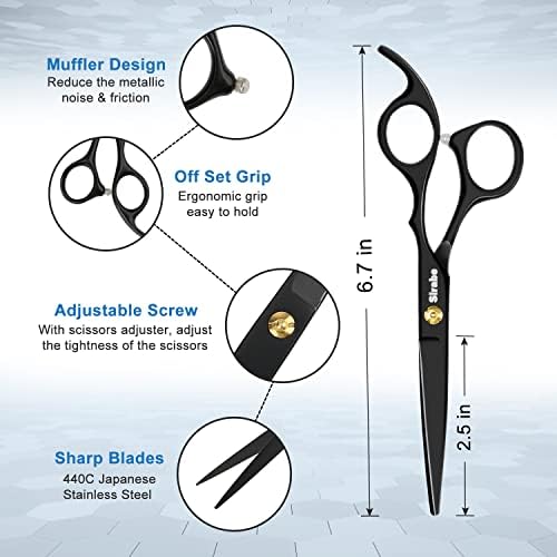 Sirabe 10 PCS Hair Cutting Scissors Set, Professional Haircut Scissors Kit with Cutting Scissors, Thinning Shears, Comb, Cape, Clips, Black Hairdressing Texturizing Shears Set for Barber, Salon, Home - Image 2