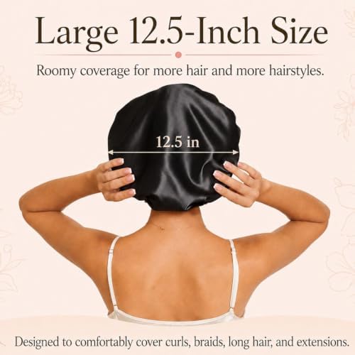 Women’s Satin Bonnet for Sleeping, Double Layer Sleep Cap, Black - Image 7