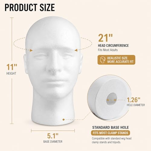 Male Wig Display Mannequin Head Stand Model Styrofoam Foam White - Image 2