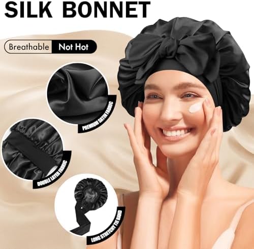 Silk Bonnet for Women,Adjustable Double Layer Sleep Cap - Image 3