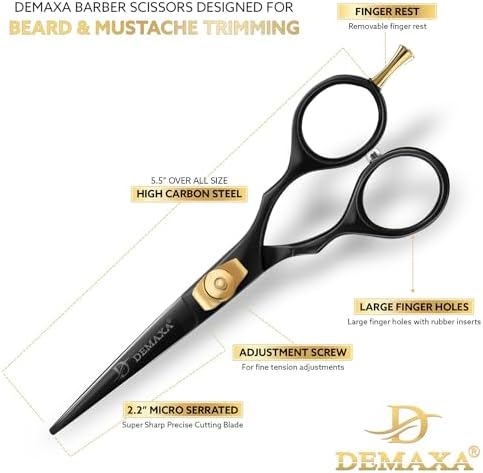 Mustache Scissors Beard Scissors for men with Beard Mustache Comb DEMAXA 5.5" Rust-Free Professionally Sharpened for Precision Trimming with Tweezers, Premium Black Beard Shears moustache scissors men - Image 3