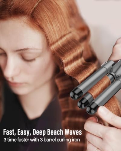 Waver Curling Iron Wand - BESTOPE PRO 5 in 1 Curling Wand Set with 3 Barrel Hair Crimper for Women, Fast Heating Crimper Wand Curler in All Hair Type, Women Gifts - Black - Image 3
