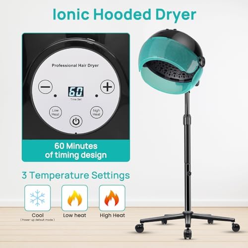 Hooded Hair Dryer with Time Setting,Touch Controls and 3 Temperature Modes - Image 4