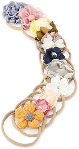 DRESHOW BQUBO Baby Girl Headbands with Flower Nylon Hairbands Handmade Hair Accessories for Newborn Infant Toddlers 10 Pack - Image 6