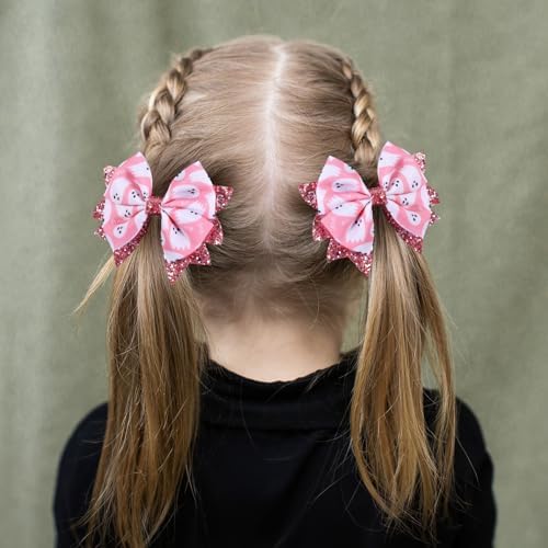 Halloween Pink Ghost Hair Bow Clips for Girls, 2 Pack 3.5" Glitter Hair Ribbon Bow Alligator Clips for Toddler Teens Kids Women Trick or Treat Party Costume Dress Accessory Gift - Image 4