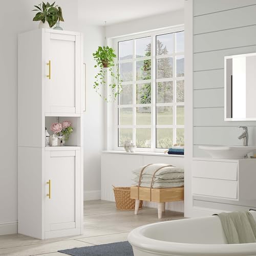 67" Tall Narrow Bathroom Storage Cabinet, Metal Pantry Cabinet, White - Image 2
